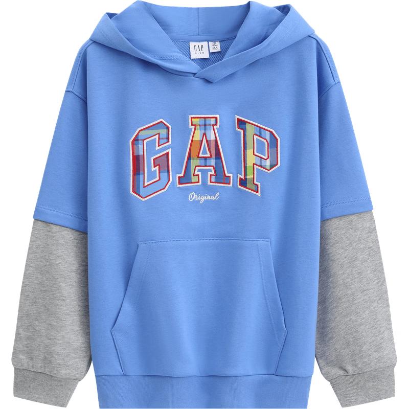 GAP Boys  Patch Logo Faux Two-Piece Hooded Sweatshirt 130 cm (8-9 years)