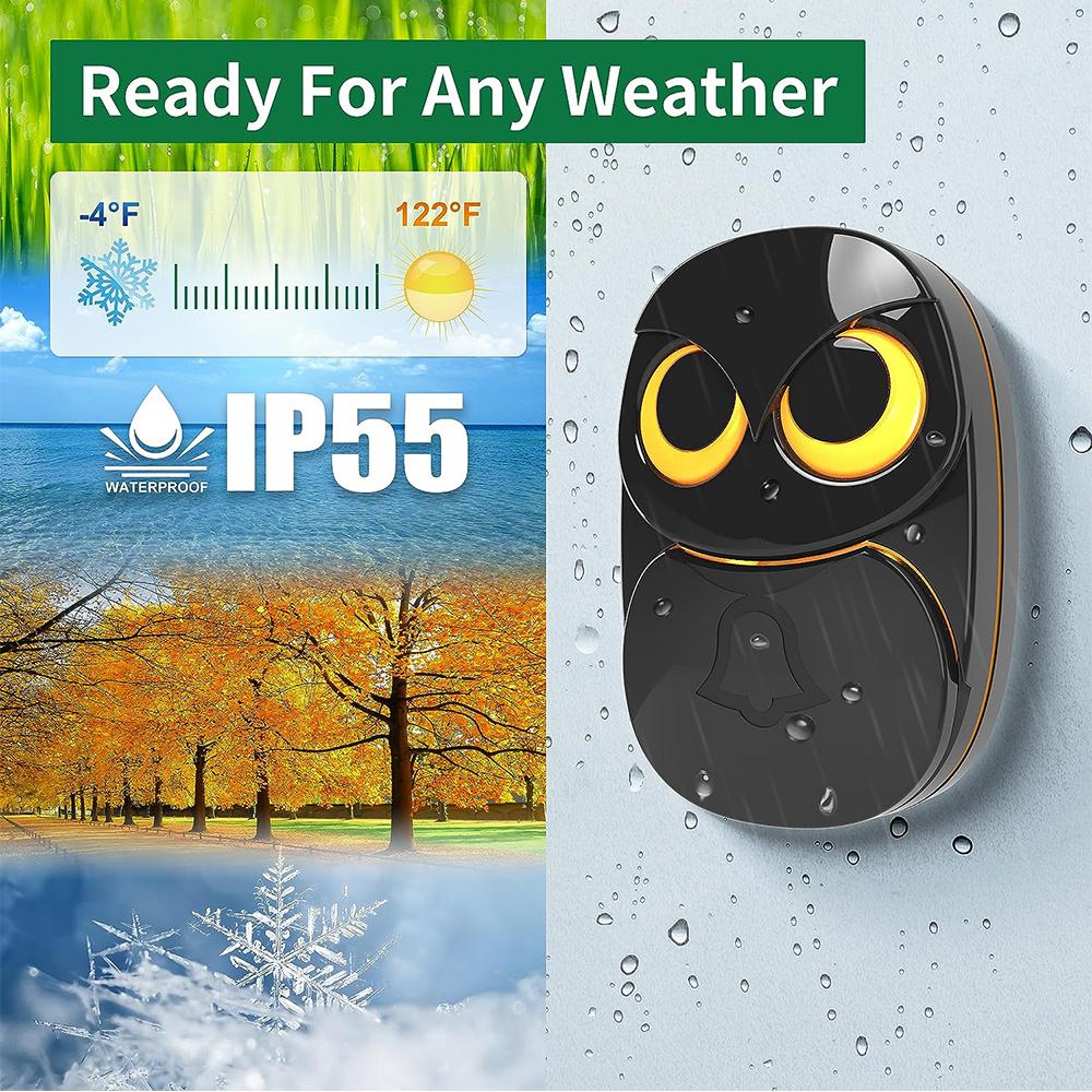New Cute Owl Wireless Doorbell Weatherproof Ip55 1000 Feet Long Wireless Range