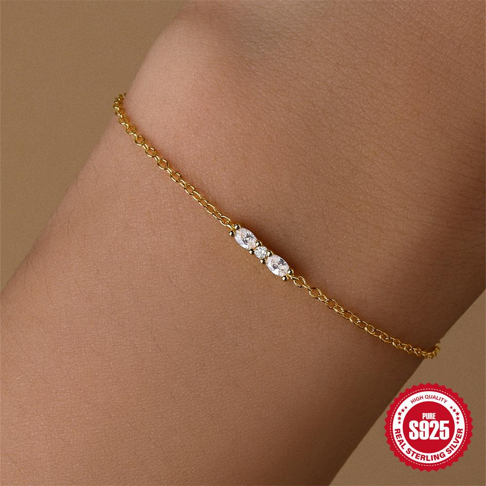 S925 Sterling Silver Horse Eye Splicing Diamond Versatile Fashion Bracelet Simple Commuter Bracelet Bracelet