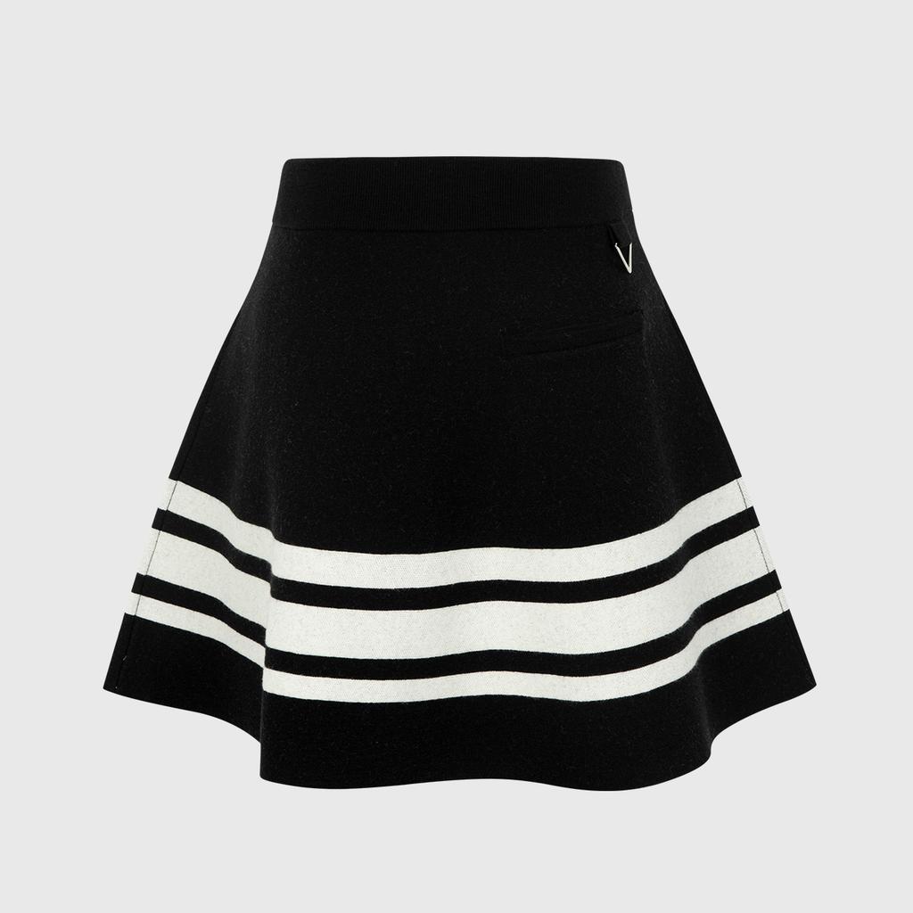 Rick A-Line Contrast Elastic Wool Skirt (Black)_L3C1-Ns04K
