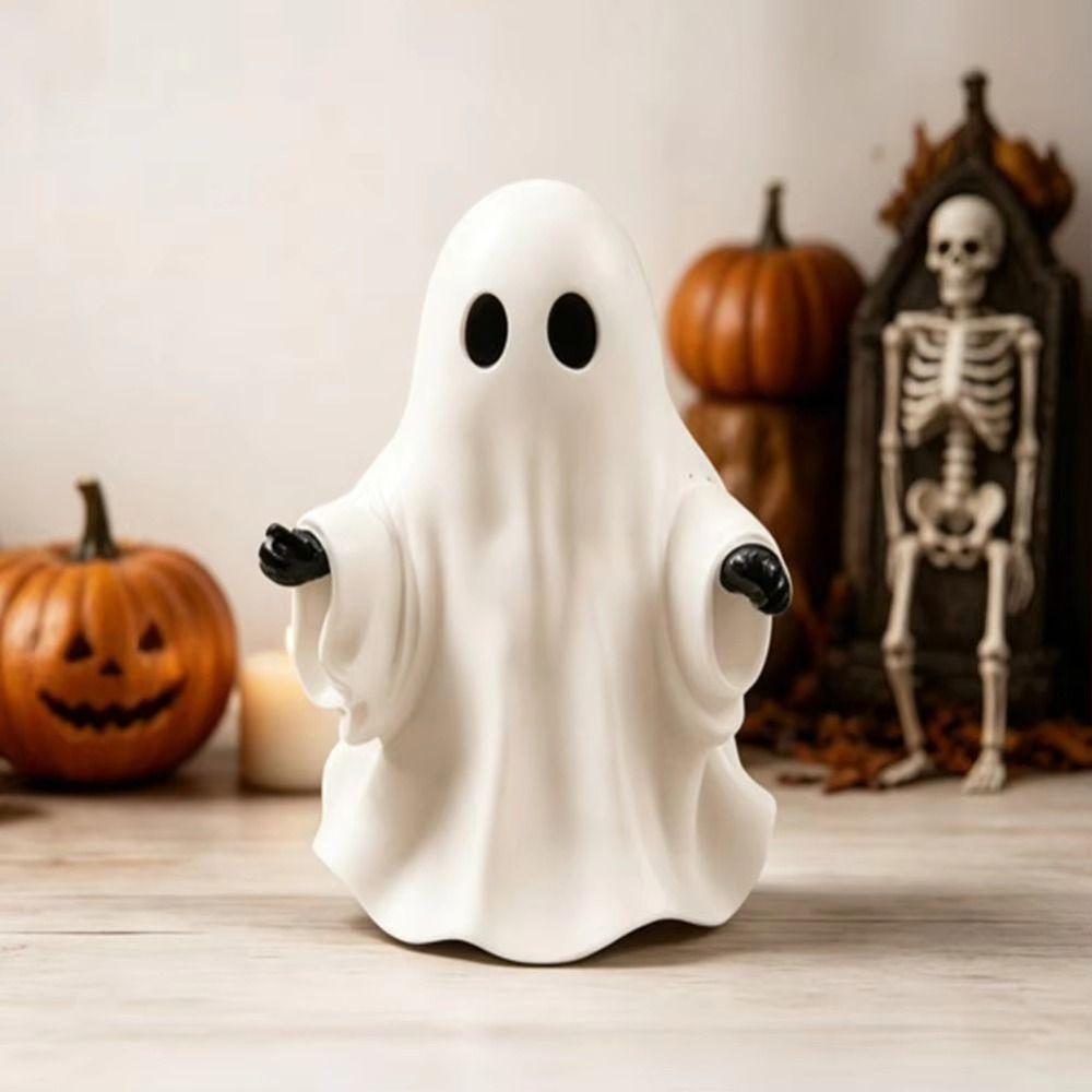 Resin Ghost Decor White Color Halloween Ornament Cute Style Cute Ghost Figurine Indoor Use