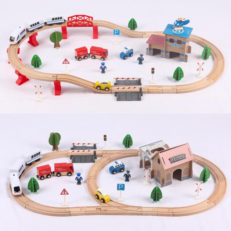 88pcs Combination Wooden Track Set Kids Educational Toys Transport Track Compatible with Wooden Track Electric Car Gift
