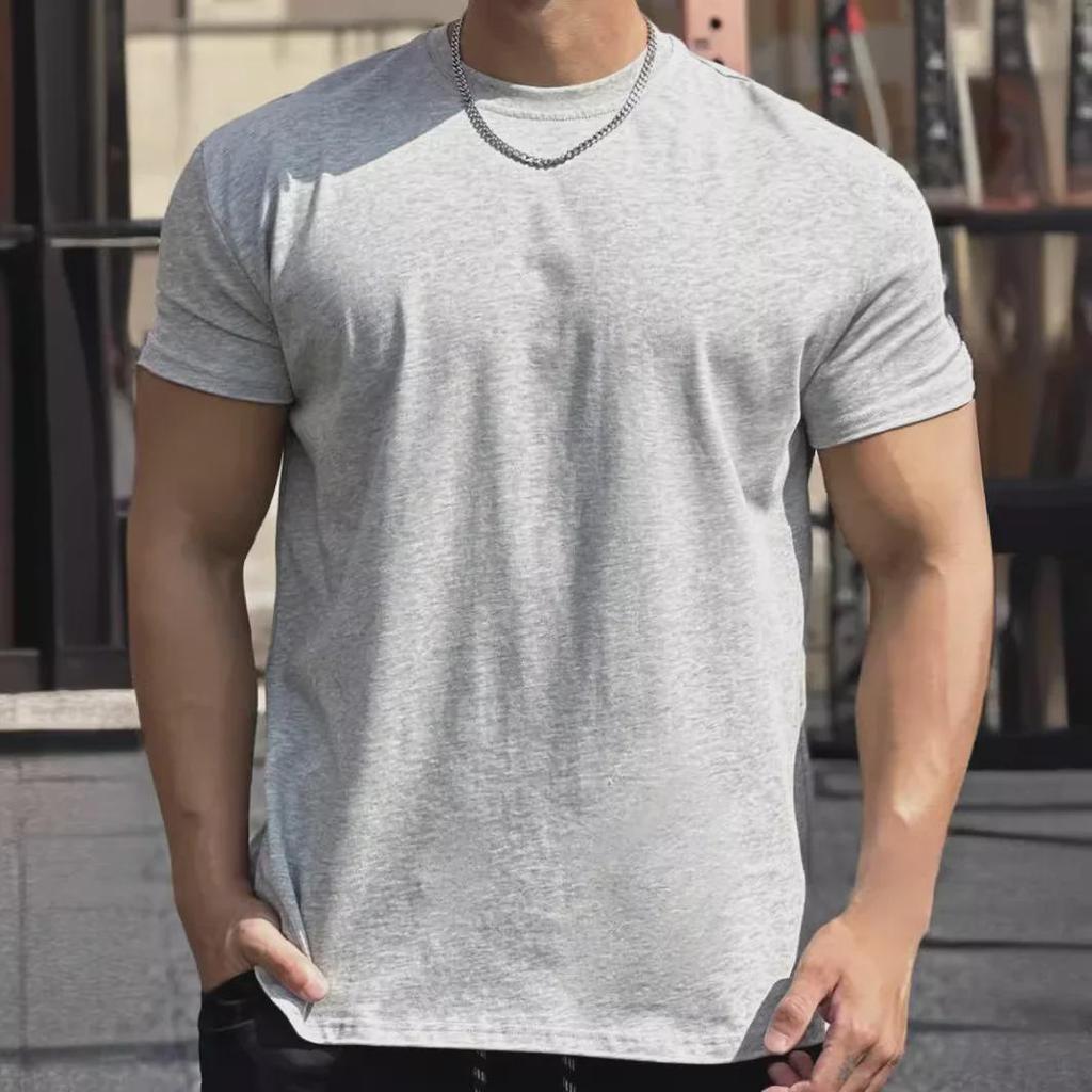 Men's Athletic T-Shirt with Shoulder Pads and Cuffs for Running and Fitness - Solid Color, American Style