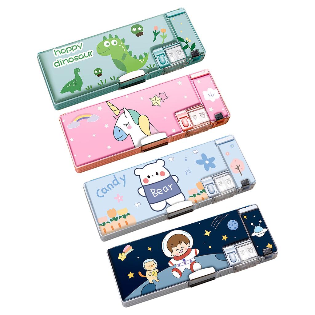 Bleistifttasche, süßer Cartoon-Stil, doppelseitig, eingebauter Anspitzer, tragbar, große Kapazität, großer Bleistift