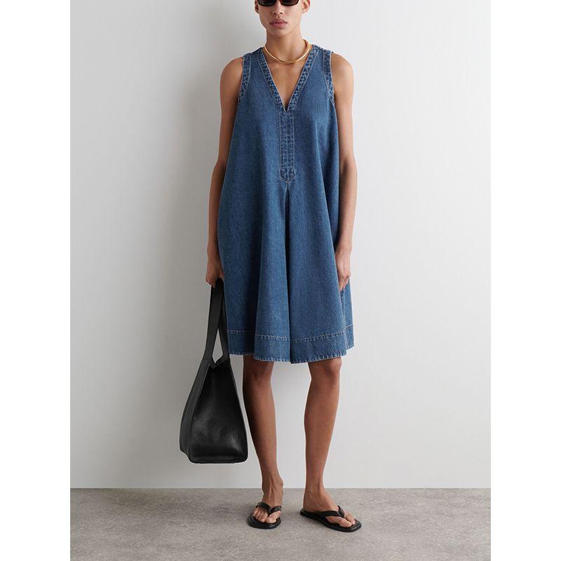 CS Summer New Product Women's Clothes Cotton V Neck Sleeveless Casual Version A- Line Denim Denim Dress 1282911