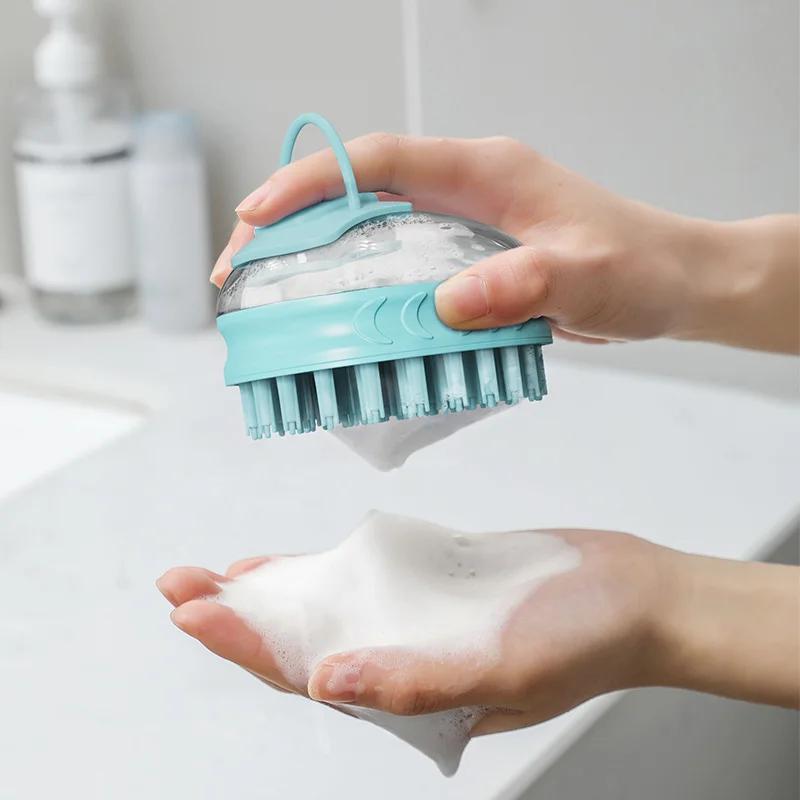 Dog Bath Brush With Soap Dispenser Silicone Massage Pet Shampoo Brush For Grooming And Washing