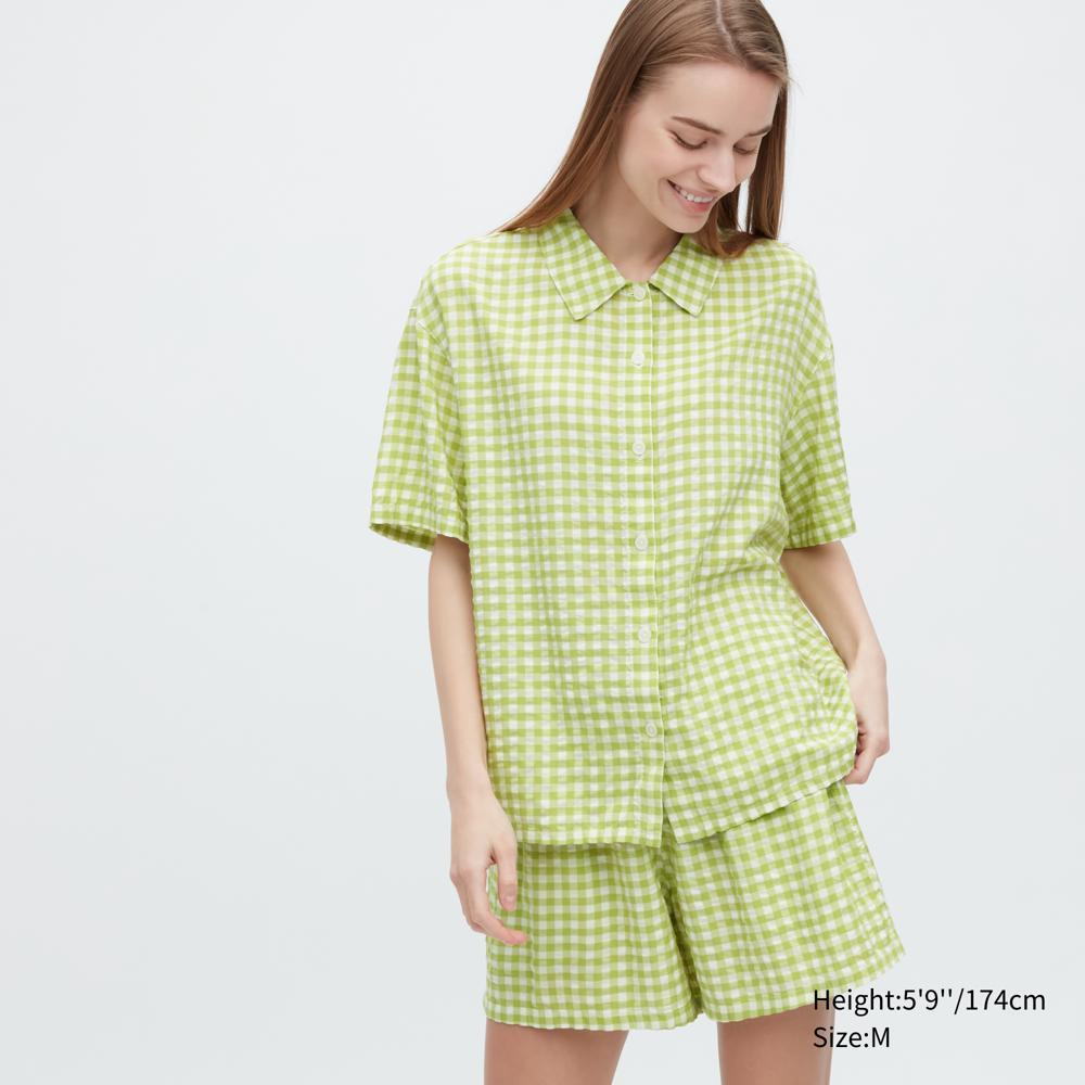 

UNIQLO Soft Seersucker Пижама с короткими рукавами в мелкую клетку