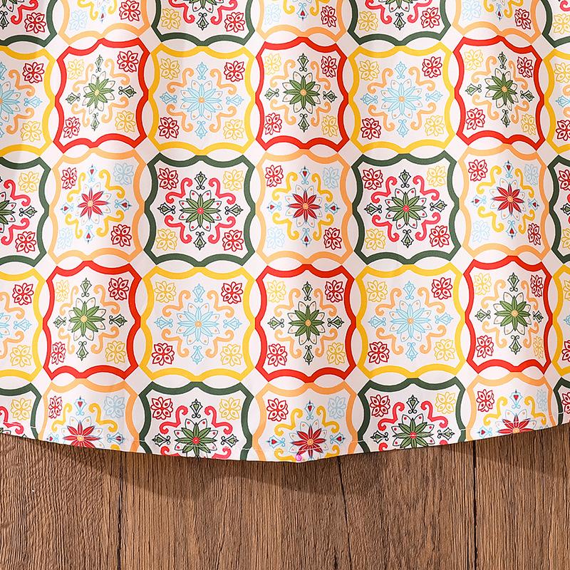 Girls' Big Kids Dress Children's Clothing Summer New Vintage Multi-color Checkered Floral Print Short Sleeve Dress