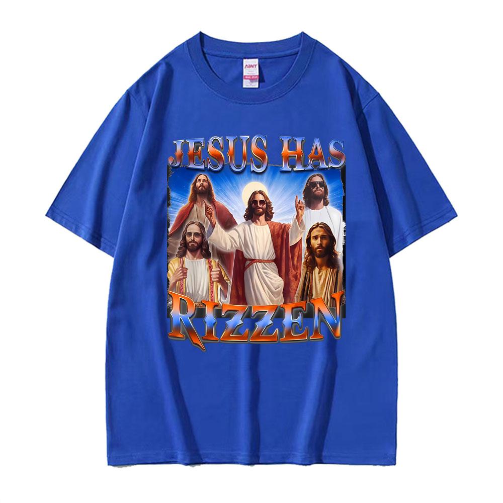 Funny Jesus Has Rizzen Graphic Tshirts Men Women Fashion High Quality Hip Hop Trend T Shirts Comfort Oversized Hot Sale Tshirt