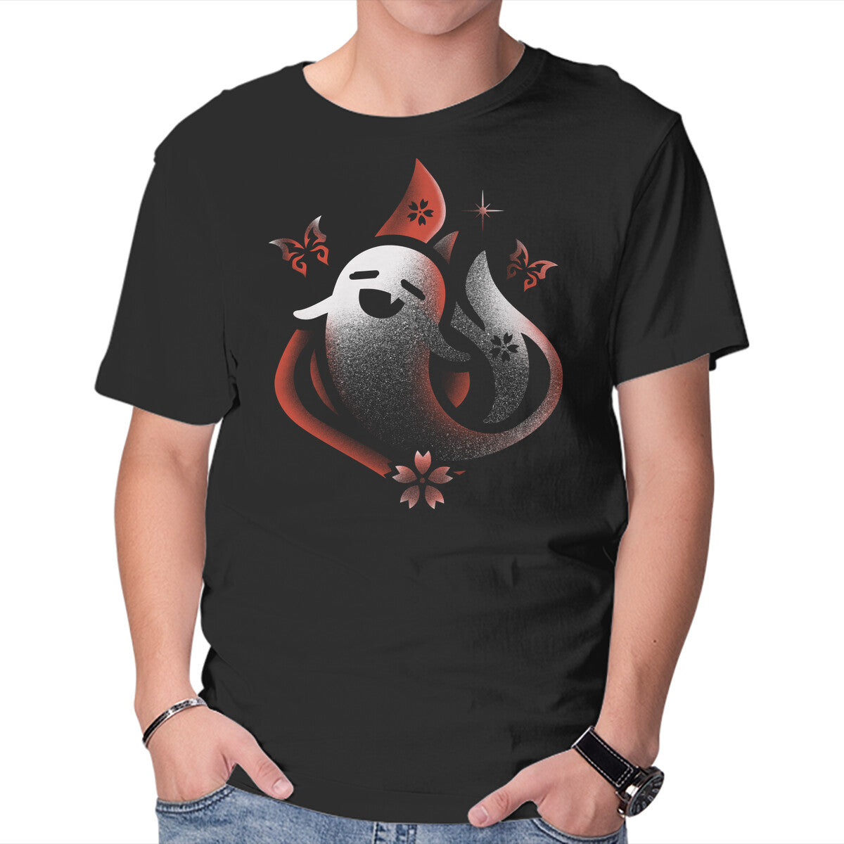 Unisex Crew Neck T-Shirt Hu Tao Ghost Pyro Element Graphic Short Sleeve Casual Tee M