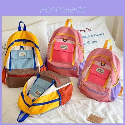 Childrens Oxford Cloth Backpack With Color Block Design For School And Travel Use