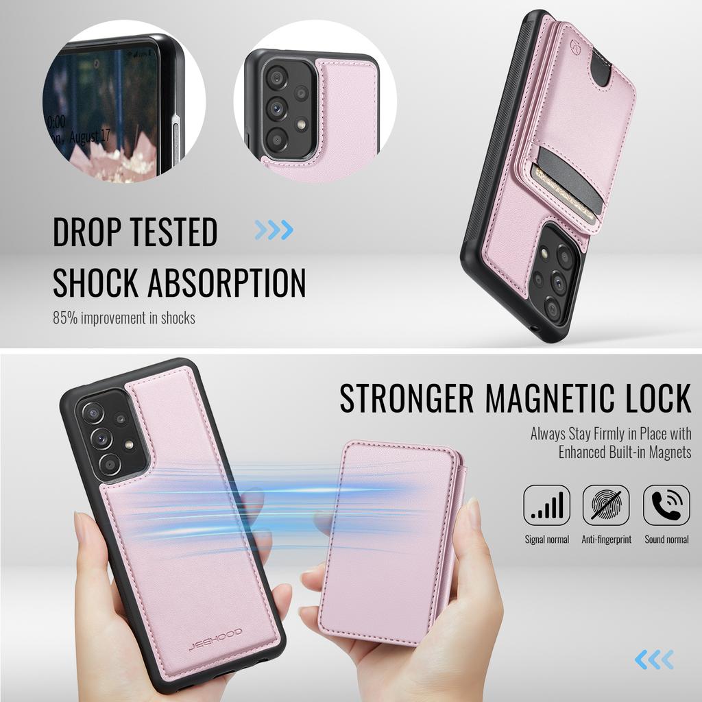 For Samsung Galaxy A53 5G Magnetic Case JEEHOOD J10 Leather Back Phone Cover with Detachable Card Holder Kickstand