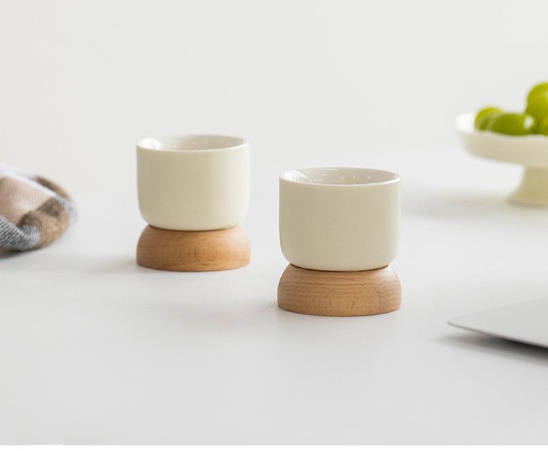 Japanese Minimalist Wooden Teacup Gift Set - Cream Style for Women, Personal Use, Tasting Cup