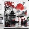 Japanese Anime Shower Curtain,Cool Watercolor Japan Cherry Blossom Floral Mountain Asian Oriental Abstract Art Shower Curtain
