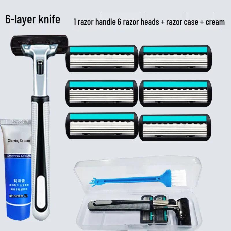 Gillette Six-Layer Manual Razor Blades for Beard Shaving - Old-Fashioned Shaving Style