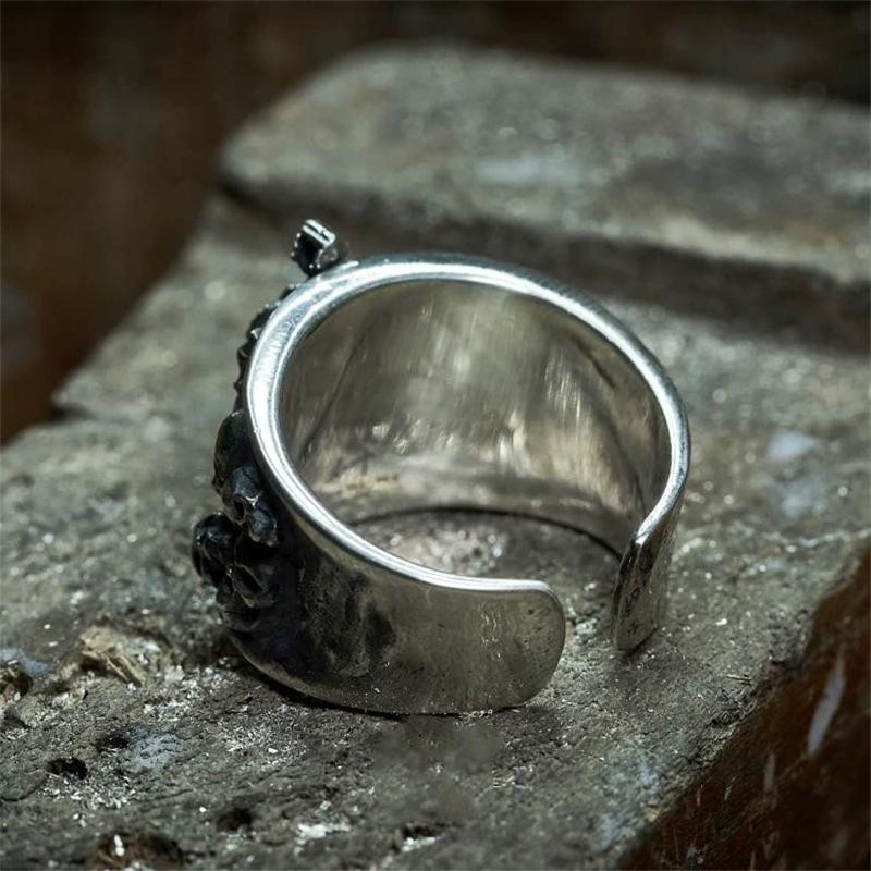 Punk Thai Silver Dark Skeleton Skull Open Rings For Men Women Hip Hop Fashion New Jewelry Gift Party Rock Anillos