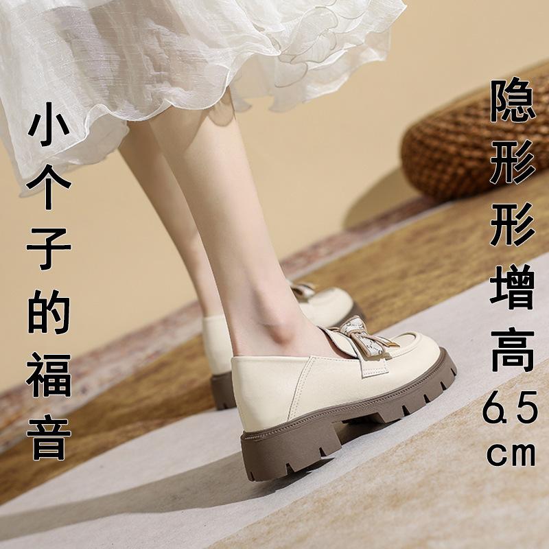 Inner Height Increase Small Leather Shoes for Women, British Summer New Platform Bow Small Size 3233 Single Shoes for Women