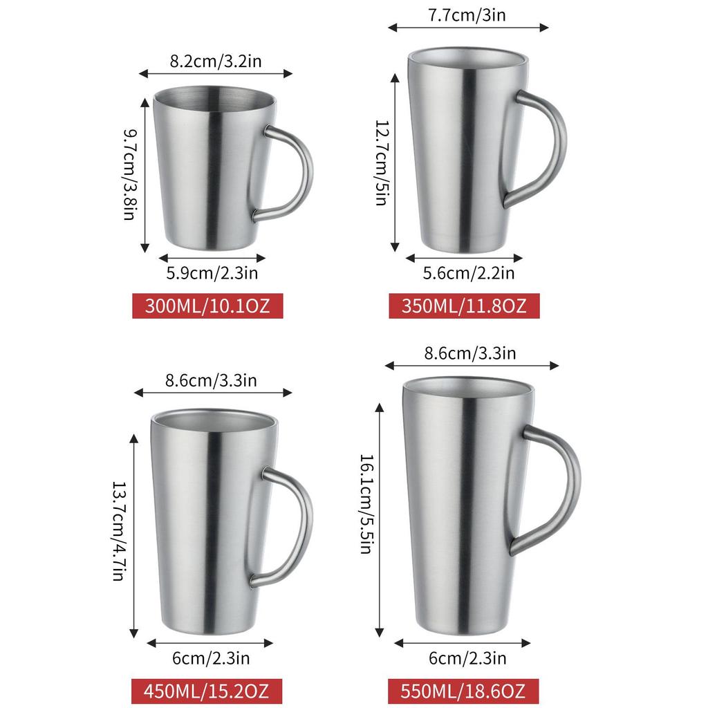 Tasse en Acier Inoxydable Double Paroi Plaqué Titane avec Poignée - Anti-Brûlure, Isolation Thermique pour Café, Thé et Eau