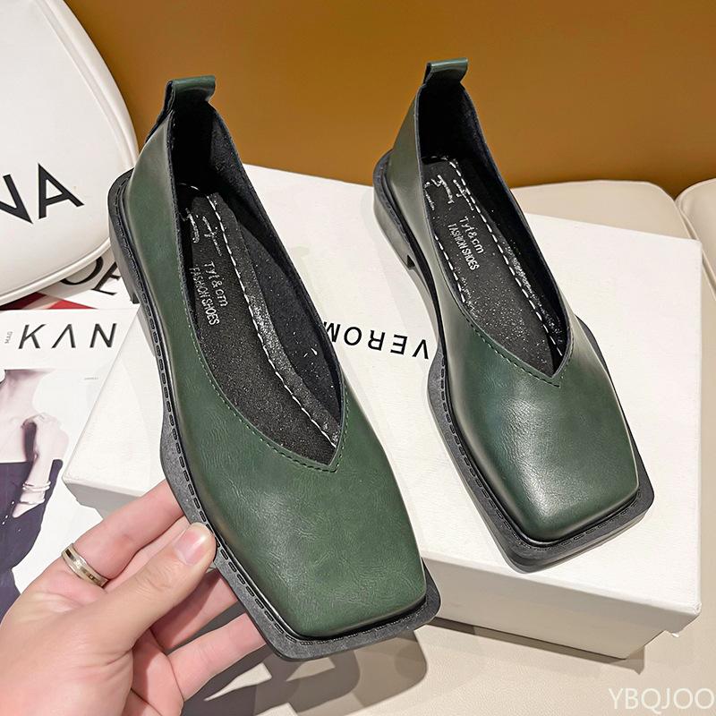 Elegant minimalist Flat Shoes Women Square head Simple Shallow Mouth Temperament Spring Fashionable versatile Single Shoes