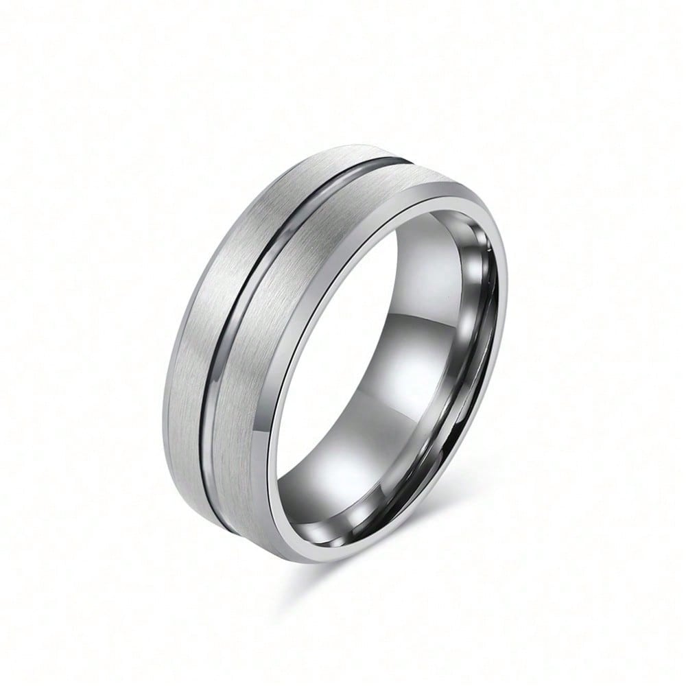 Мужское роскошное обручальное кольцо из стали 8 мм, черное, матовое, с канавками 6