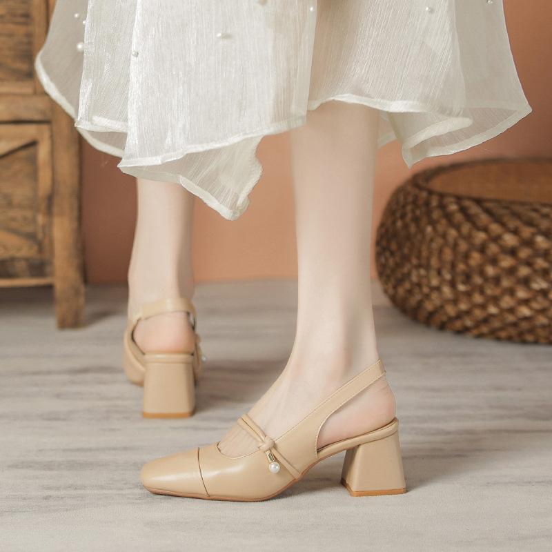 Mary Jane Sandals Women's Versatile Coarse Heel Single Shoes Leaky Heel with Women's Shoes Women's Shoes