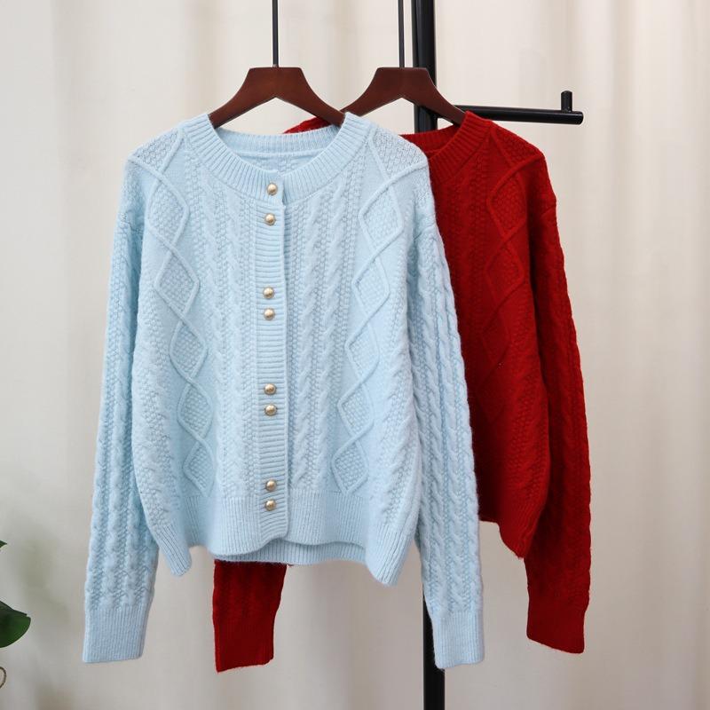 Retro Twist Gentle Wind Knitted Cardigan Autumn and Winter New Design Sense Loose Soft Waxy Sweater Jacket Women