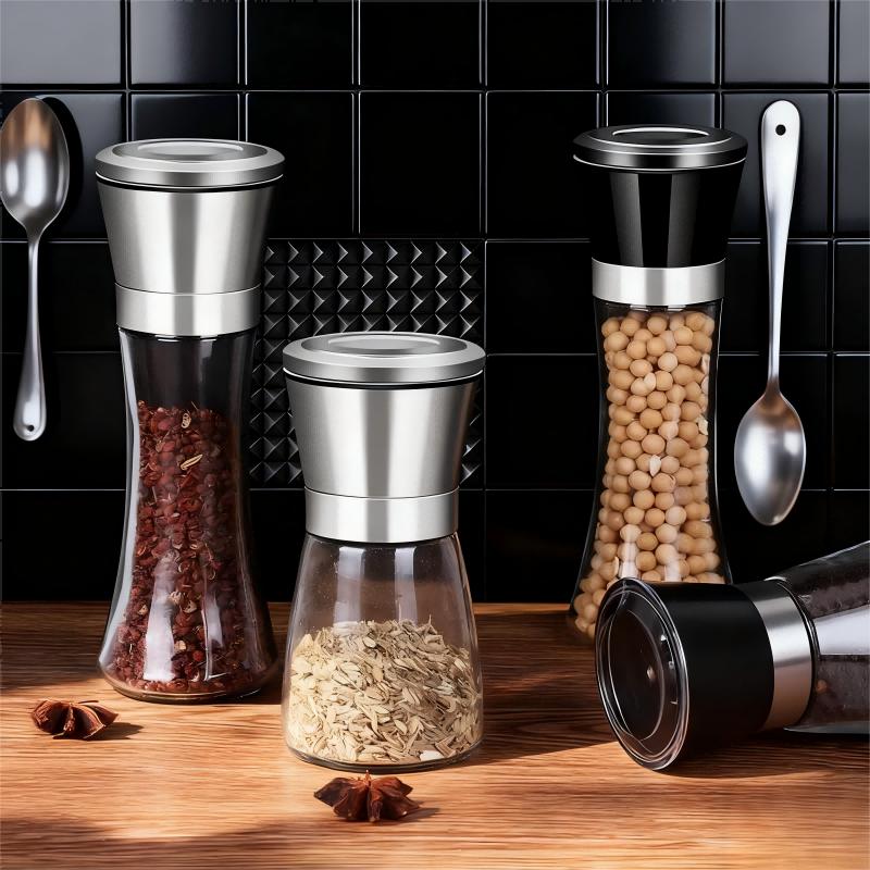 Salt & Pepper Grinder Stainless Steel Grinder Glass Seasoning bottle Manual Grinding bottle Adjustable Grind Spice Kitchen Tool