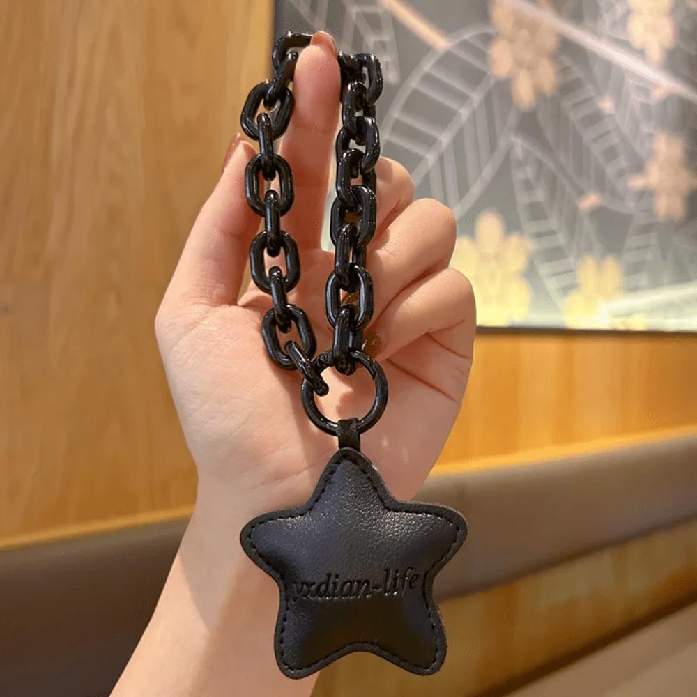 Chain Ring Love Leather Keychain Pendant Trend Star Flower Accessories Key Chain Bag Trinket Women