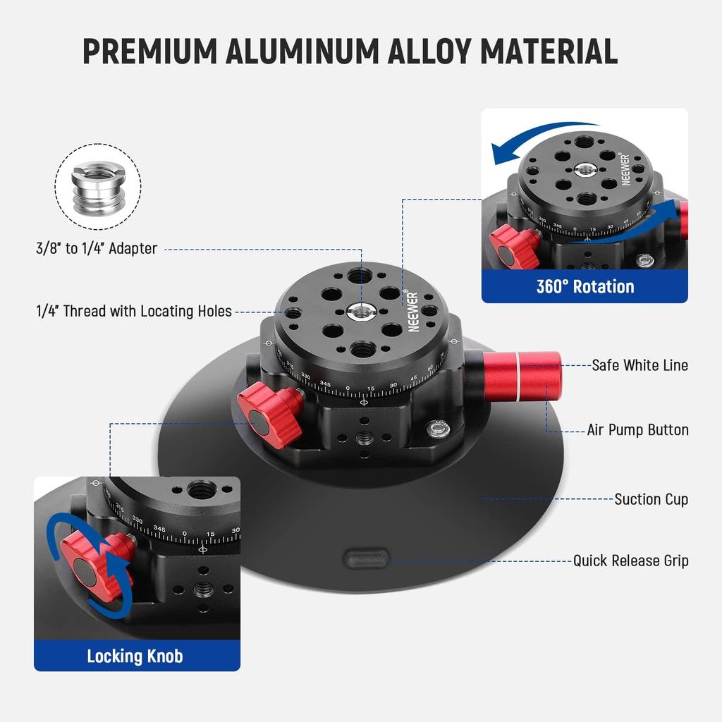 NEEWER Saugnapfhalterung mit Kugelkopf und Magic Metal Autokamera-Halterung für Action und mit und Schrauben und ARRI-Positionierung CA013 6"/15,2cm Arm,