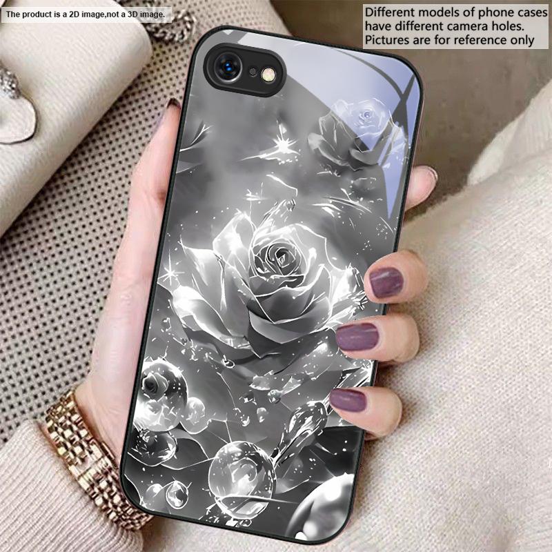 

Розы цвета ледяного кристалла Для iPhone 17 Air 16 E 15 14 13 Plus 12 mini 17 Pro Max 11Pro XR Xs 7 8 11 Закаленное Стекло Чехол для Телефона iPhone 13 mini