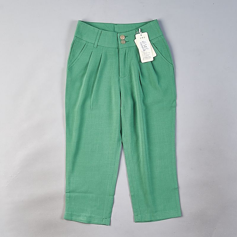 

Минималистичные укороченные брюки в K-стиле из хлопка и льна женские 1112h80825 весна-лето свободные модные повседневные однотонные модные брюки 1 Green 26