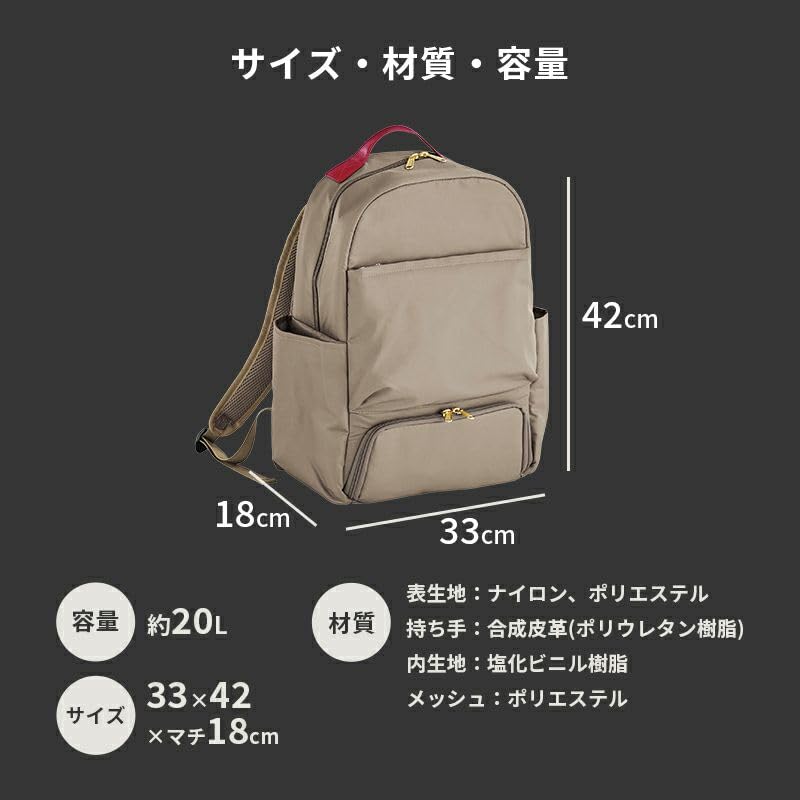 [Kojit] Convenient sorting and accessibility backpack with anti-theft pocket, 20L storage capacity, insulated for easy shopping, grayish beige