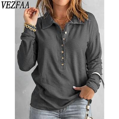 Damemote Uformelt vår Høst Ensfarget trykk Langermet POLO-hals bluser og skjorter