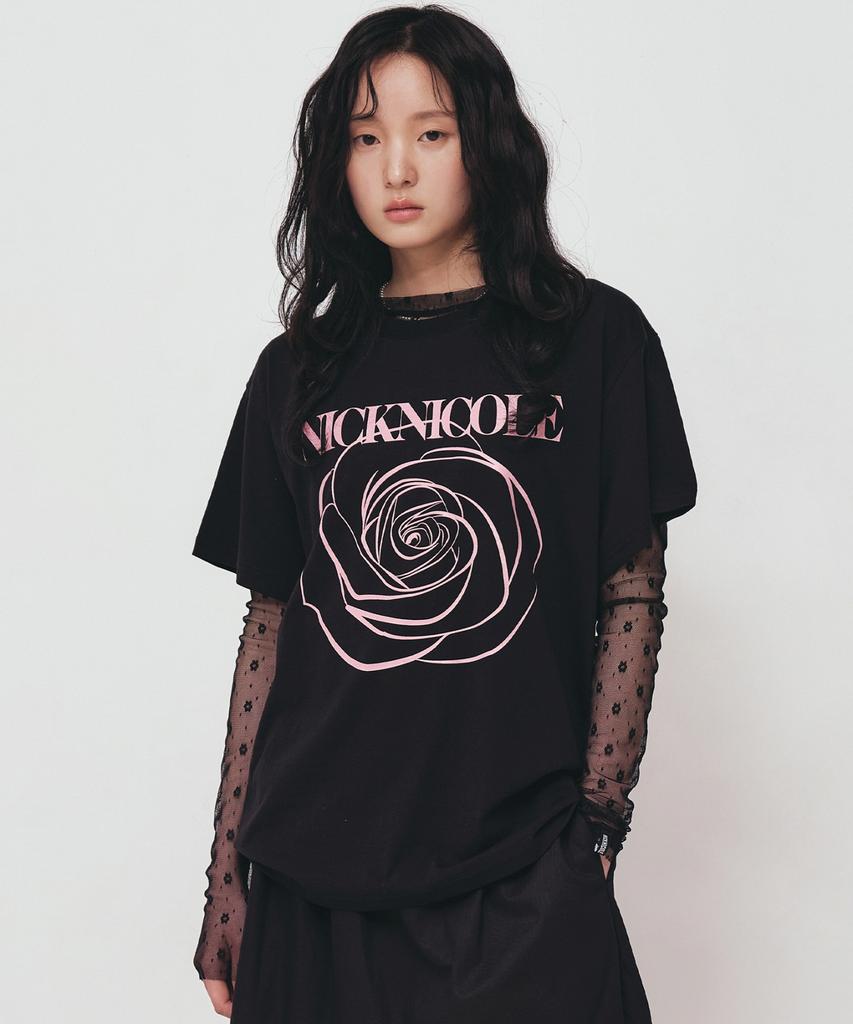Nigaennikol Big Rose Sleeve Top_Black Pink