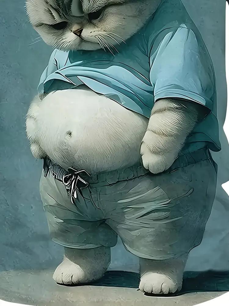 Men's Funny Fat Cat Graphic T-Shirt Casual Crew Neck Short Sleeve Tee