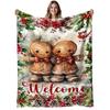 1pc Gingerbread Couple Blanket - Soft Warm 280GSM Flannel Bedspread with Gingerbread for & Print, Cozy Christmas Bed Covering for Couch, Bed, - All-Se