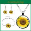 Vintage Sonnenblumen Schmuckset Mit Legierung Anhänger Kette Ohrringe Für Damen