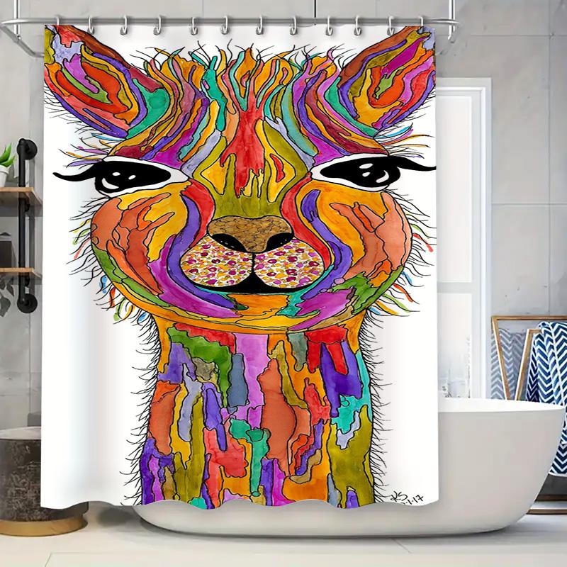 Vibrant Llama Art: Colorful Abstract Animal Pattern Shower Curtain for a Unique and Creative Bathroom Décor 90x180cm