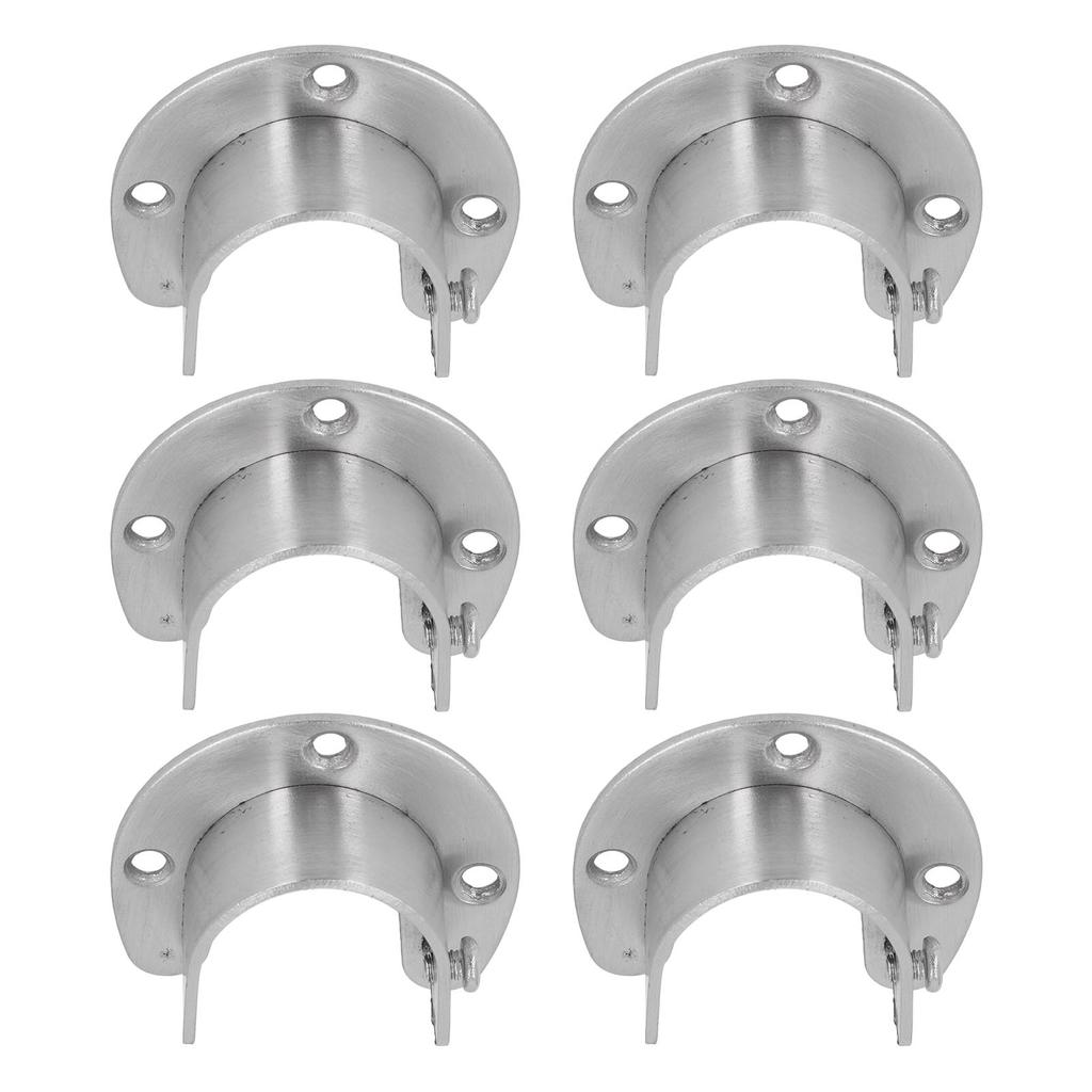 6 Sets 32mm Wardrobe Brackets Stainless Steel Heavy Duty U Shaped Closet Rod End Support with