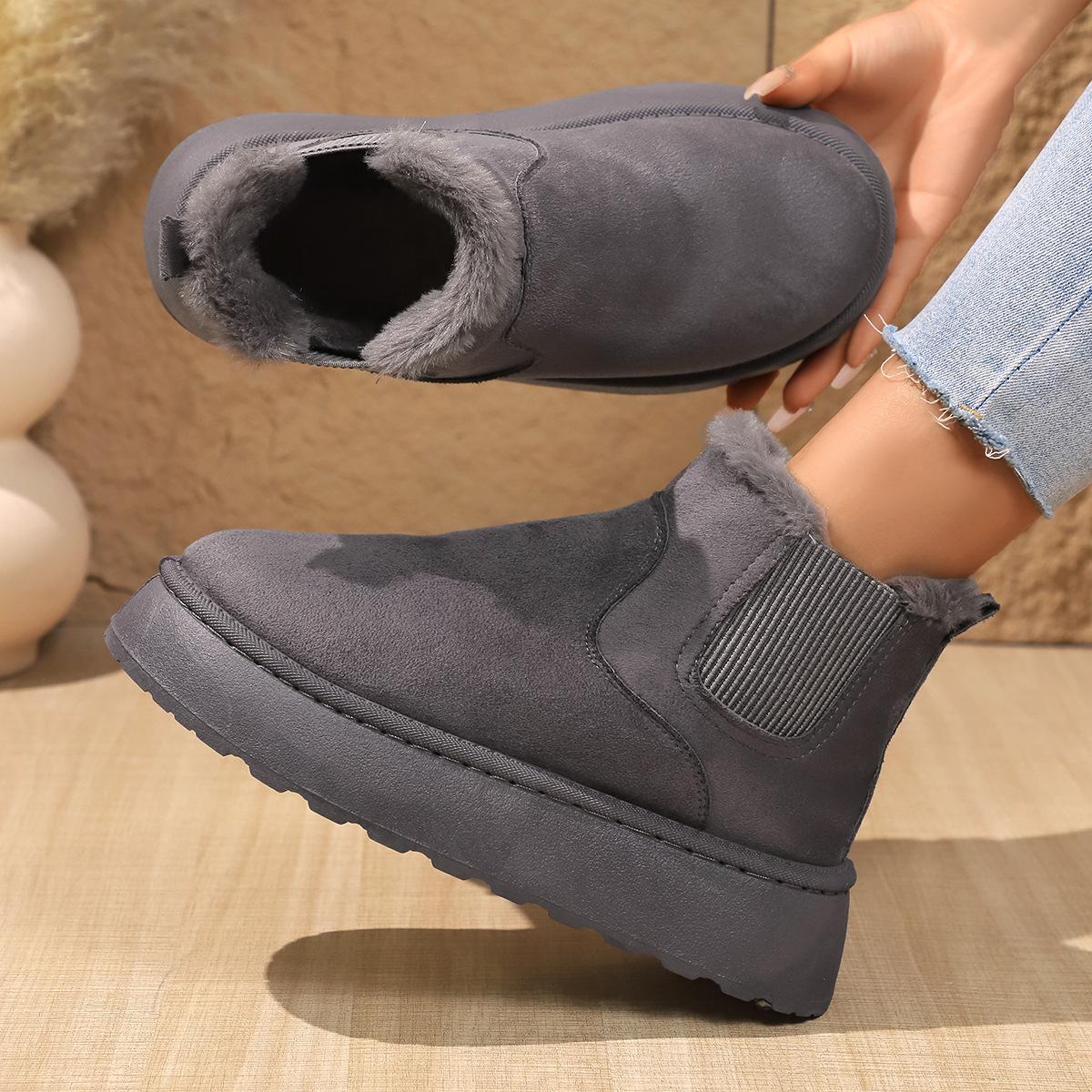 

Женские зимние ботинки на толстой платформе, нескользящие полусапожки из искусственной замши, удобные зимние теплые полусапожки с подкладкой из искусственного меха для женщин 38 серый