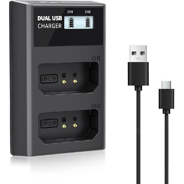 LP LP-E10 Battery Rechargeable, Charger Compatible with Canon EOS Rebel T7, T6, T5, T3, T100, 4000D, 3000D, 2000D, 1500D, 1300D, 1200D, 1100D & More