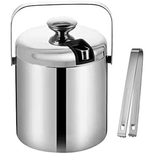 

Thermos Ice Bucket, Non-Melt Stainless Steel, Double-Walled Ice Bucket with Handle and Lid, Vacuum Insulated, Large Capacity, Cylindrical Shape, Keeps