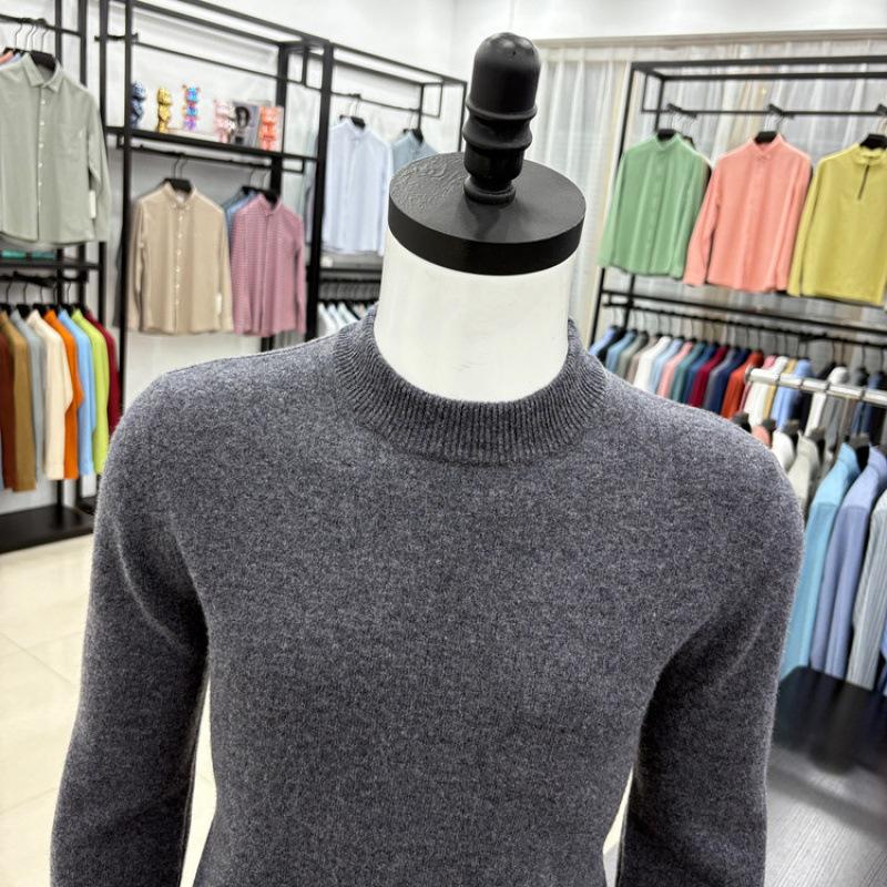 Men's Autumn/Winter Wool Sweater - Half-High Collar, Solid Color, Long Sleeve, Skin-Friendly, Warm Base Layer