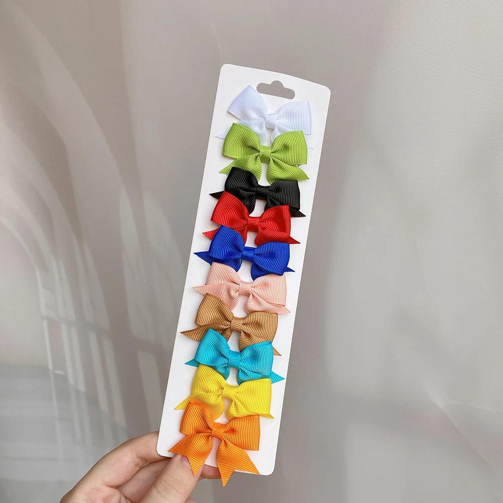 10Pcs/lot Kids Solid Color Ribbon Baby Bows Hair Clips for Baby Girls Handmade Bowknot Hairpin MiNi Barrettes Hair Accessories