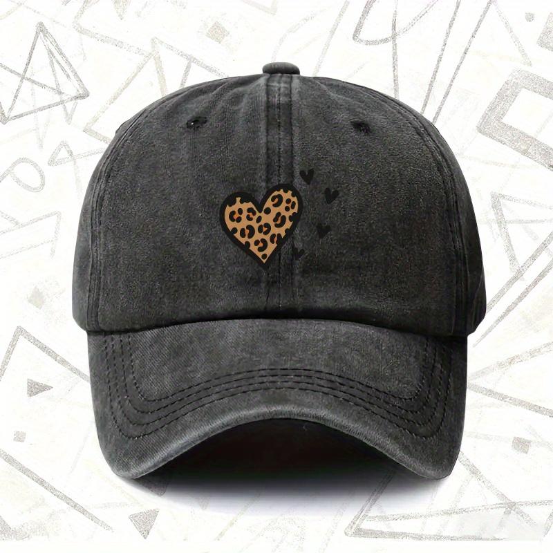 Pc Vintage Washed Hat with Leopard Print Heart Unisex Solid Baseball Cap Suitable for All Seasons Leopard Print Design Idea