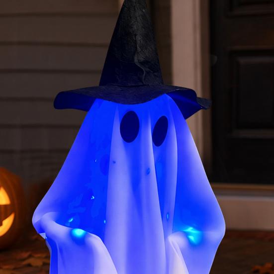 Halloween Gehender Geist Dekoration mit Sound, Hexe Hut Animiertes Requisit, Leuchtend Sprechende Spukhaus Deko für Party