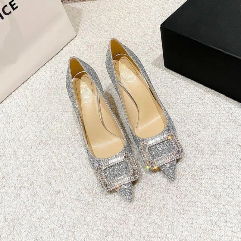 fashion Ladies 2024 Summer New Sexy Pointed Luxury Rhinestone Brand Design Women's Shoes Elegant Banquet Party Dress Women's High Heels