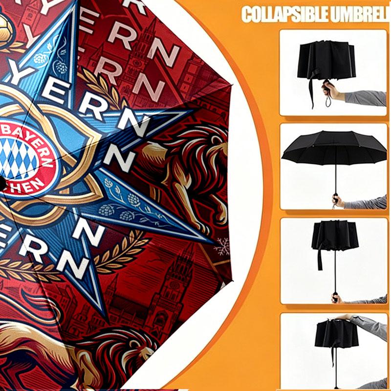Custom Name Personalized FC Bayern Munich Print Umbrella, Auto Open Close, 8‑Rib Sturdy Frame, Commute Camping Hiking Use, Birthday Gift