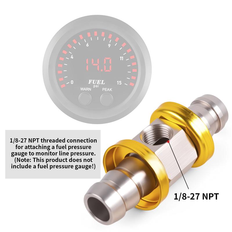 1/2NPT Or 3/8NPT Fuel Line Hose T-Fitting Adapter Fit 1/8-27 NPT Port For Fuel Pressure Gauge Sensor With Hose Clamps