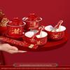 Ensemble de tasses à thé de mariage Double Bonheur: Service à thé rouge avec bol, baguettes et une paire de tasses - Parfait pour les cadeaux de mariage et la dot.